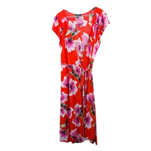 NWT Lulus Have Love Will Travel Coral Red Floral Gauze‎ Wrap Midi Dress Size XL thumbnail 4