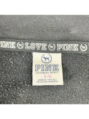 Vtg Y2K Victoria's Secret PINK 'Love Pink' Half Zip Sweatshirt Size L Black thumbnail 8