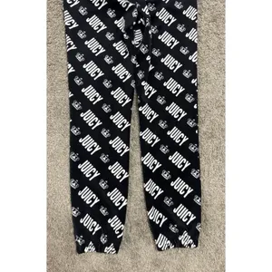 Y2K JUICY COUTURE Velvet Logo Print Hooded Jumpsuit Black Velour Vintage Glam XS thumbnail 7