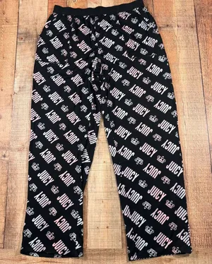 Juicy Couture Pajama Pants Medium Black Logo Print Soft Lounge Y2K thumbnail 1