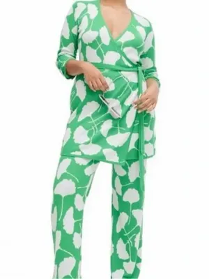 DVF for Target Ginkgo Leaf Green Knit Wrap Dress Mini Sweater Dress Medium M thumbnail 4