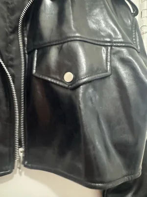 ZARA Black Cropped Faux Leather Motorcycle Jacket size M thumbnail 3