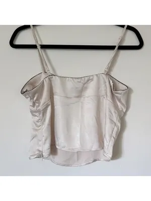 Elegant Cream Satin Camisole Top with Black Bow Accent thumbnail 5