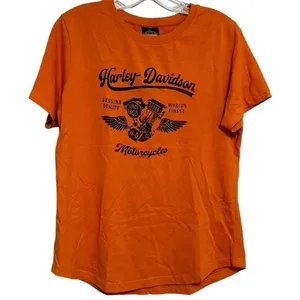 Harley-Davidson Shirt Womens Medium Orange Graphic Tee Crew Neck Casual Biker‎ thumbnail 1