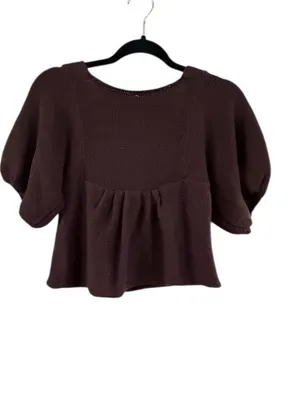 Free People Brown Cropped Puff Sleeve Cardigan thumbnail 3