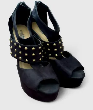 Charlotte Russe Stylish Black Suede Chunky Wedge Sandals With Gold Studds thumbnail 1
