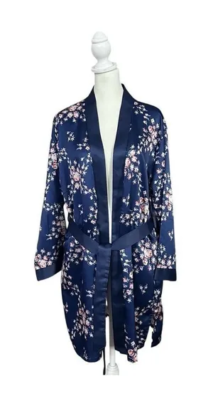 Morgan Lane x FabFitFun Allie Floral Satin Robe Navy Size Small Medium thumbnail 1