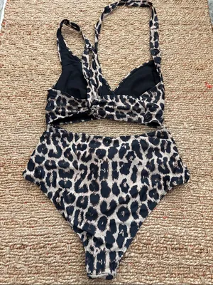 High-Waist Leopard Print Bikini Set - Black and Cream XL thumbnail 2