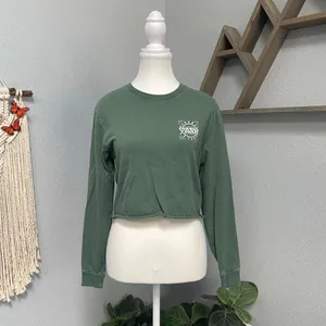 Green Vans Long Sleeve Sunburst Graphic Crop Top 100% Cotton thumbnail 3