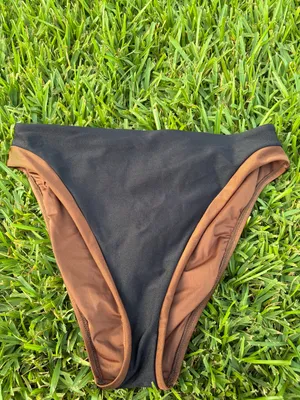 Sanctuary Black High Leg Bikini Bottoms Cocoa Trim XL NWOT Anthropologie thumbnail 2