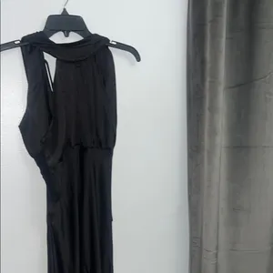 Flawed*** Small Black Satin Halter Neck Midi Dress thumbnail 5