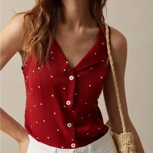 RIHOAS The Red V Neck Polka Dot Print Sleeveless Vest S thumbnail 3