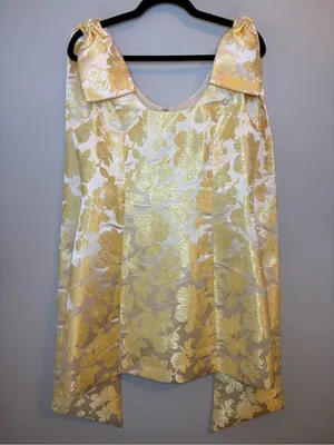 NWT Sugarlips Duson Gold Floral Jacquard Bow Sash Mini Dress L thumbnail 5