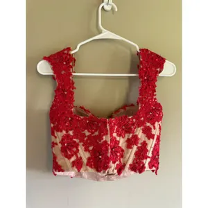 Mac Duggal Red Lace Sequin Corset Crop Top Sweetheart Formal Bodice Size 4 thumbnail 2