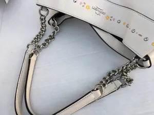 Coach Lexy Floral Pebble Leather Chain Shoulder Bag Purse Cream Flowers Large thumbnail 3