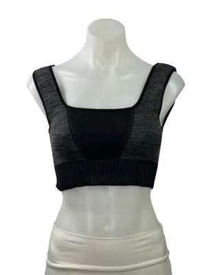 Free People Black Gray Square Neck Yoga Workout Athletic Sports Bra Crop Top S thumbnail 1