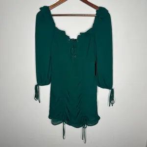 NWT Lulus It Happened in Dublin Forest Green Ruched Lace-up mini dress Sz XS‎ thumbnail 11