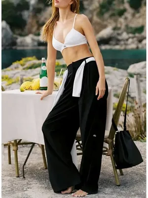 NEW Alo Micro Corduroy Dreamer Wide Leg Trousers Black High-Rise Waist Waisted M thumbnail 5