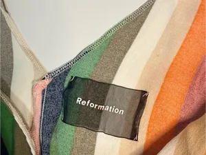 Reformation Multicolor Stripe Tie-Shoulder Cami in Olive, Pink & Cream thumbnail 3