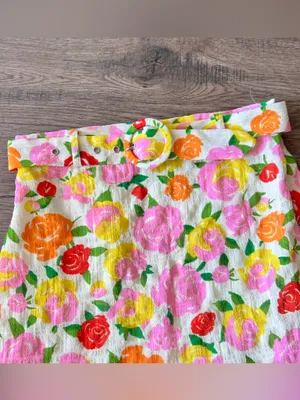 Mango |Floral Belted Mini Skirt - Cream with Multi-Colored Flowers sz XS thumbnail 3