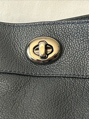 Coach Edie Turnlock Dark Navy Blue Pebbled Leather Shoulder Bag w/ Chain Straps thumbnail 7