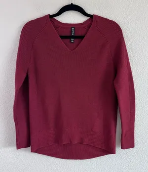 Athleta Womens Hanover V-Neck‎ Ribbed Knit Merino Wool Blend Sweater thumbnail 1