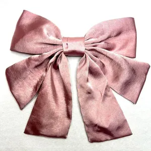 Women’s Dusty Pink Oversized Silky Soft Satin Elegant Hair Bow clip Coquette Y2K thumbnail 3