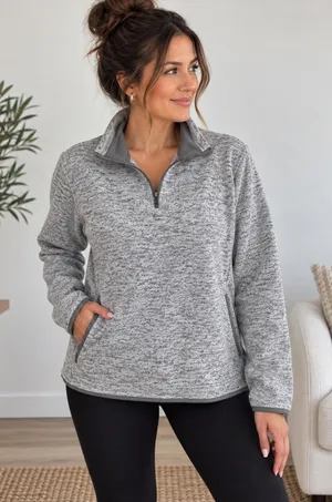 Thread & Supply Heather Grey Quarter Zip Fleece Pullover XL Gray thumbnail 1