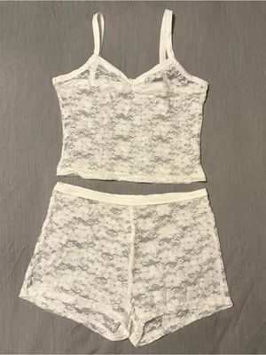 Shein Two Piece Set White Lace, Low Rise Shorts and Tank Top, Festival/Rave, S thumbnail 3