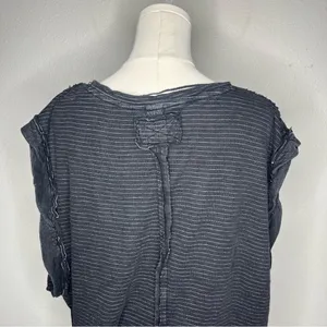 Free People We The Free Black Striped Cap Sleeve Oversized Boxy Our Time Tee Shirt thumbnail 6