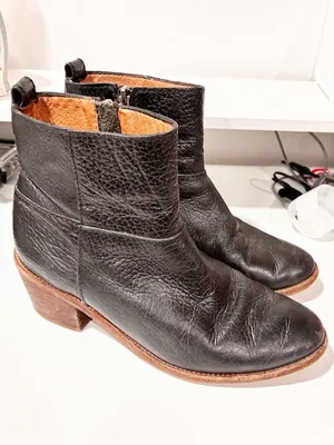 Madewell The Perrie Leather Ankle Boot Pebbled Black Side Zipper Size 7.5 thumbnail 3