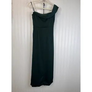 NWT Lulus Showing Off a Little Dark Green Asymmetrical Tulip Midi Dress Size L thumbnail 4