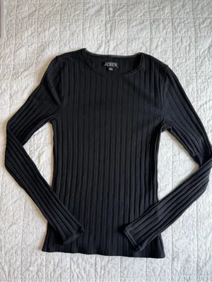 J. Crew Pointelle Ribbed Crewneck Long Sleeve T Shirt Scallop Trim Medium thumbnail 2