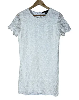 Lulus Mini Graduation Dress Floral Lace Shift White Bridal Elegant Size M thumbnail 1