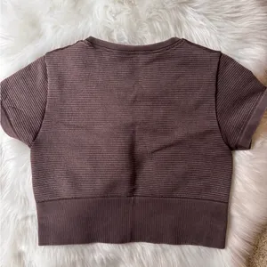 OFFLINE By Aerie Textured Seamless Cropped size M, Brown thumbnail 2