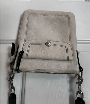 Coach leather white crossbody bag authentic with adjustable black strap thumbnail 1