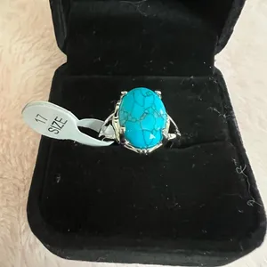 Gorgeous Faux Turquoise and Silver Gemstone Ring Size 17/6.5 US thumbnail 2