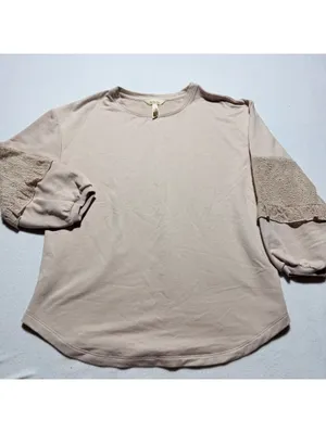 Anthropologie Blush Pink Sweatshirt with Eyelet Lace Sleeves thumbnail 3