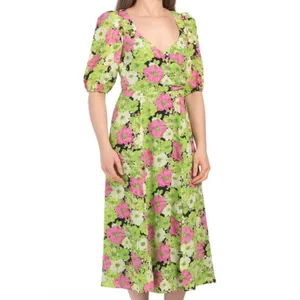 NWT WAYF X Nordstrom FLORAL PUFF SLEEVE MIDI DRESS Green Multi Small thumbnail 2