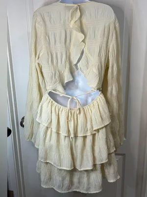 Vici Cream Ruffled Wrap Sundress with Bishop Sleeves thumbnail 7