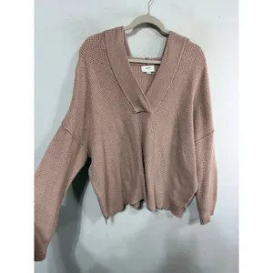 Aerie Sweater Waffle Knit V-Neck Hooded Women's L Blush Oversized Cozy Sweater thumbnail 2