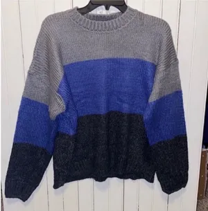 Lumiere Urban Outfitters Crewneck Sweater Blue Black Grey Colorblock Size L thumbnail 1