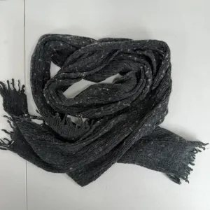 Ralph Lauren LRL Scarf Charcoal Grey Wool Alpaca Blend Fringed Speckled Knit thumbnail 6