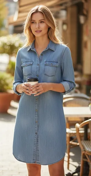 Denim Button-Down Shirt Dress Long Sleeve Size Small thumbnail 1