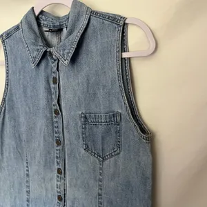Vintage Y2K NY Jeans Denim Snap Mini Dress Sz 12 Preppy Western Sleeveless 90s thumbnail 5