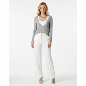 Ann Taylor Gray Deep V Neck Long Sleeve Sweater M thumbnail 5