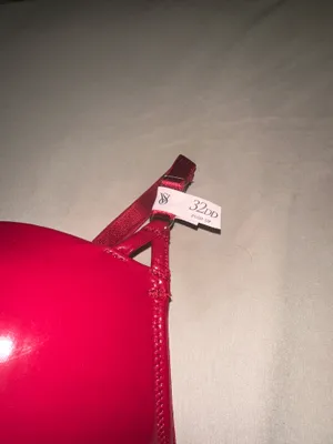 Victoria's Secret red patent leather corset bra with lace detailing thumbnail 3