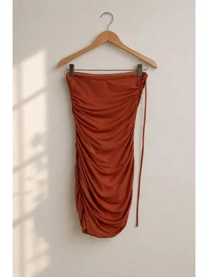Oh Polly Don’t Desert Me Ruched Mini Dress Rust Size 6 Halter Bodycon thumbnail 2