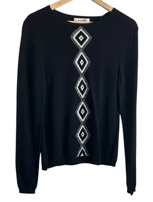 VTG Judith‎ Hart Women Chic Sequin Diamond Sweater L Black Silk Blend Geometric thumbnail 1