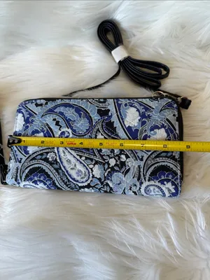 Small Blue Paisley Wristlet Clutch with Removable Strap thumbnail 6
